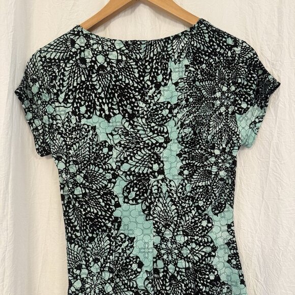 Connected Apparel Aqua/Teal Blue & Black Boho Midi Dress Size 4 Petite - Picture 5 of 7